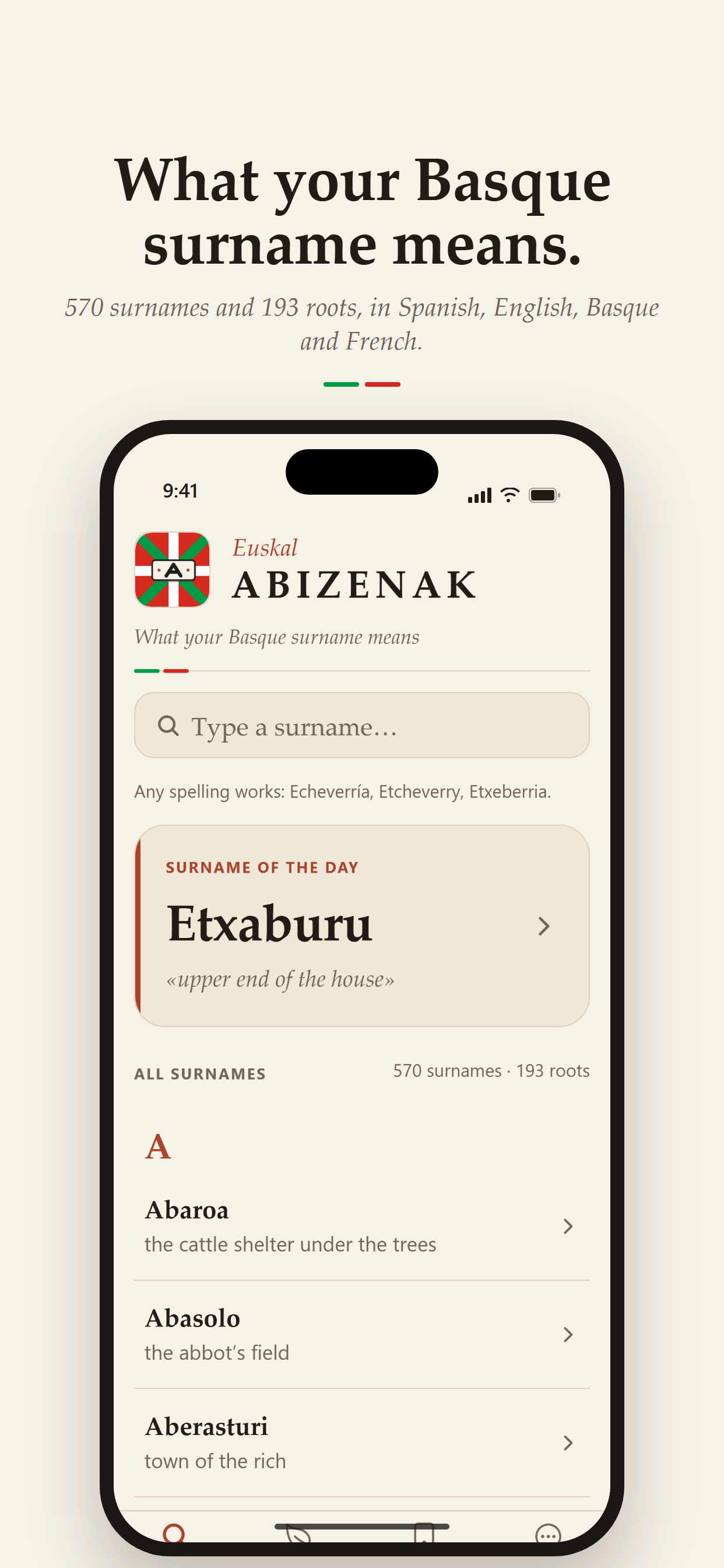 Euskal Abizenak: búsqueda y apellido del día